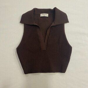 Aritzia Babaton Sculpt Knit Polo Top Brown XS